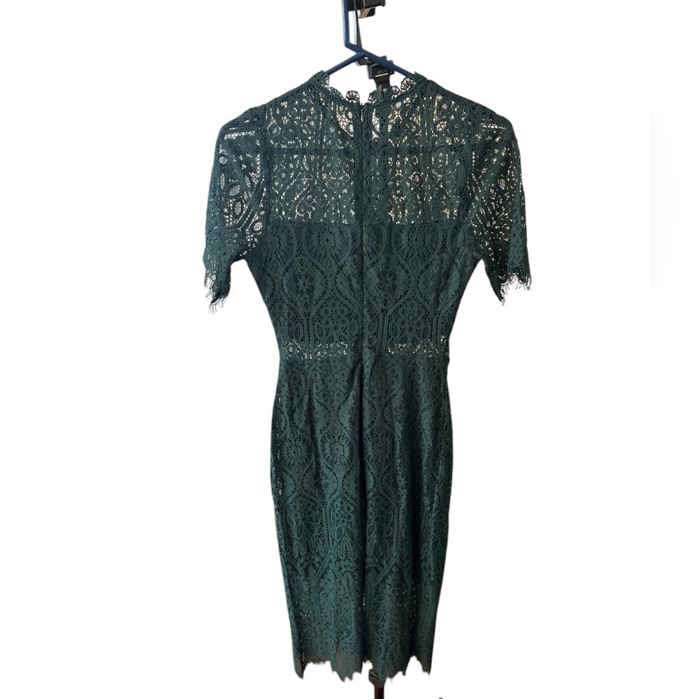 Lulu’s CLOSET CLEANOUT Forest Green Sheer Lace Short Sleeve Mini Dress size S - Picture 3 of 7
